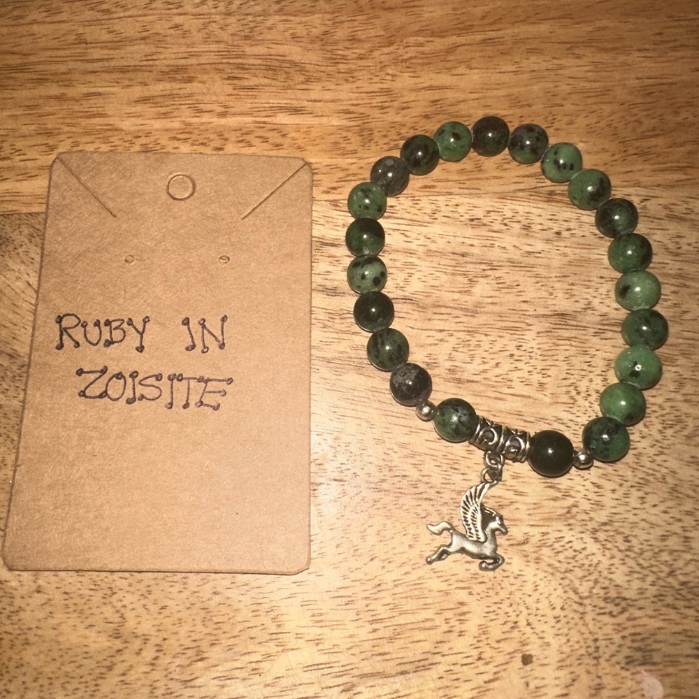 Green Beaded Bracelet with Pegasus Charm